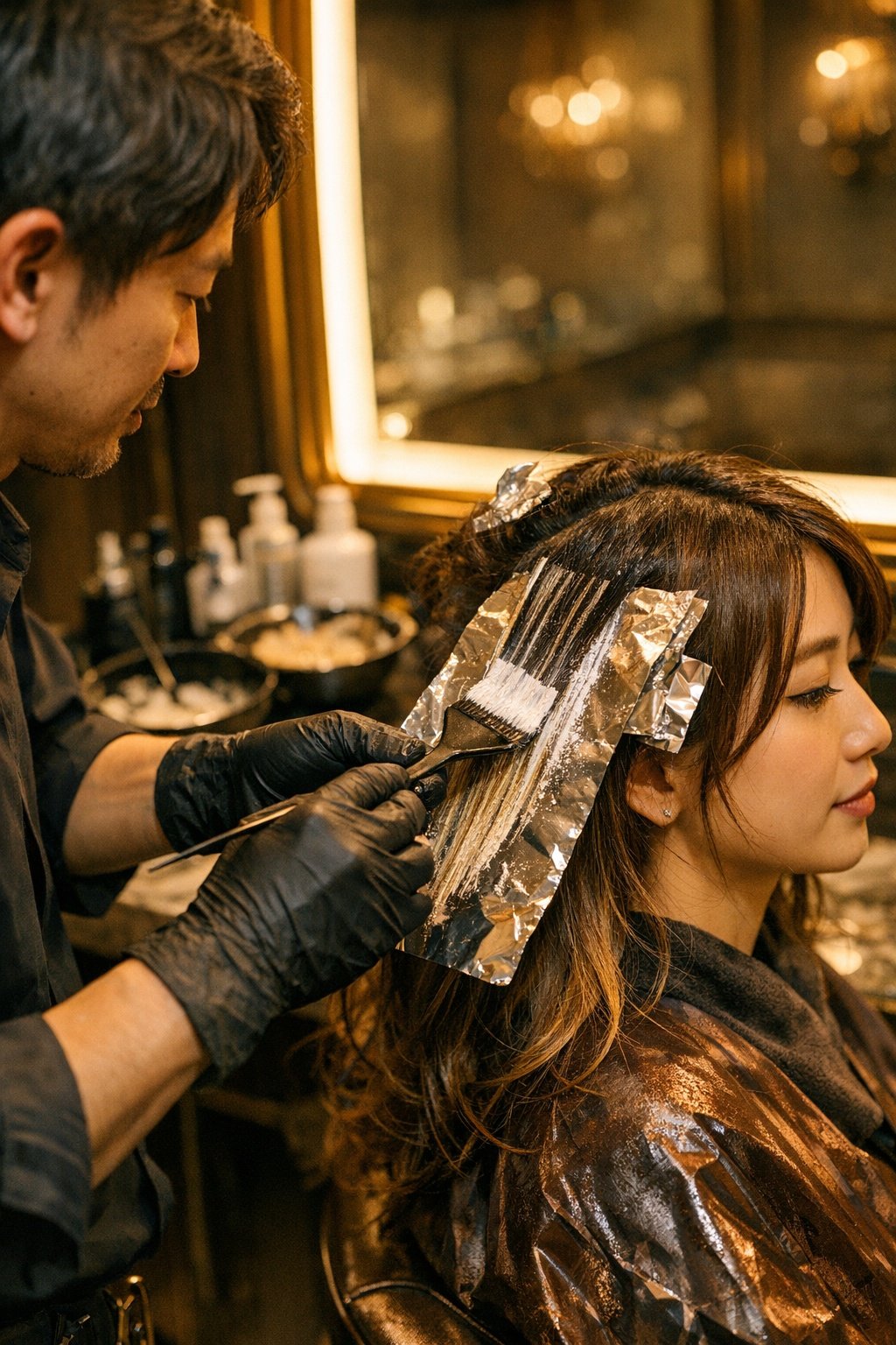 個室でのヘアカラー施術