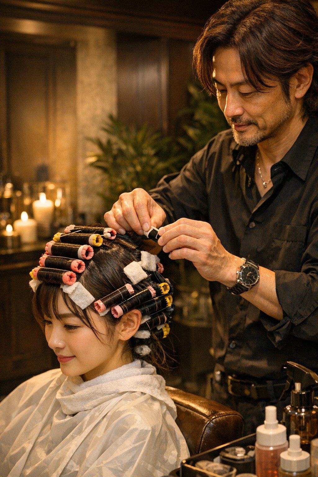 個室でのパーマ施術